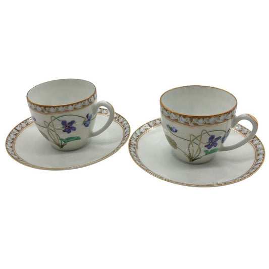 アビランド リモージュ カップ&ソーサー 2組セット デミタスカップ エスプレッソ 花柄 Haviland LIMOGES【AFB55】【中古】