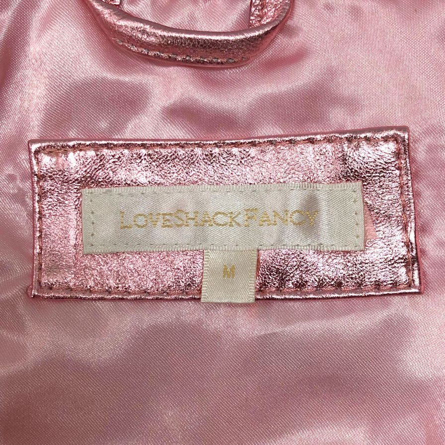 極美品◆ラブシャックファンシー ラメ レザー ジャケット ショート丈 ラムレザー レディース サイズM ピンク  love shack fancy 【AFB24】