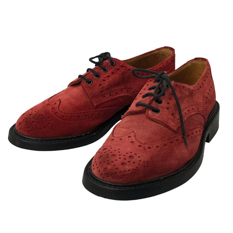 トリッカーズ スエード バートンフルブローグ 5633 メンズ サイズ7.5 レッド Tricker's 約26.0cm【PTM3】