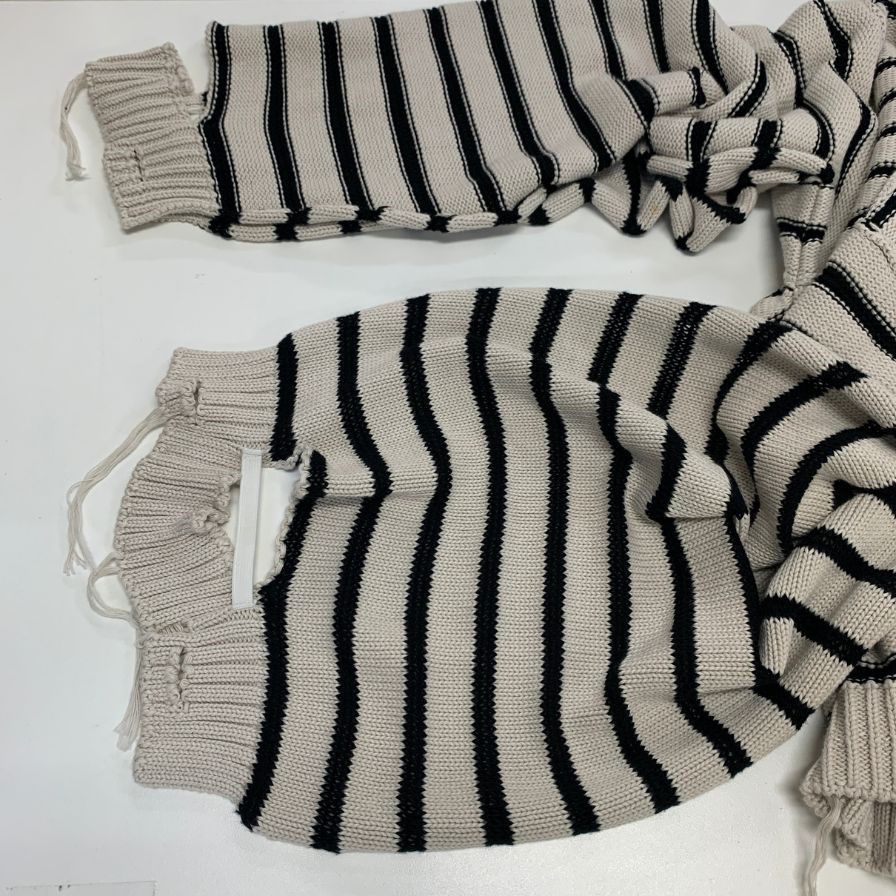 極美品◆エムエムシックス メゾン マルジェラ 23SS クルーネックニット ダメージ加工 ボーダー ホワイト レディース サイズXL S52GP0141 MM6 Maison Margiela 【AFA6】