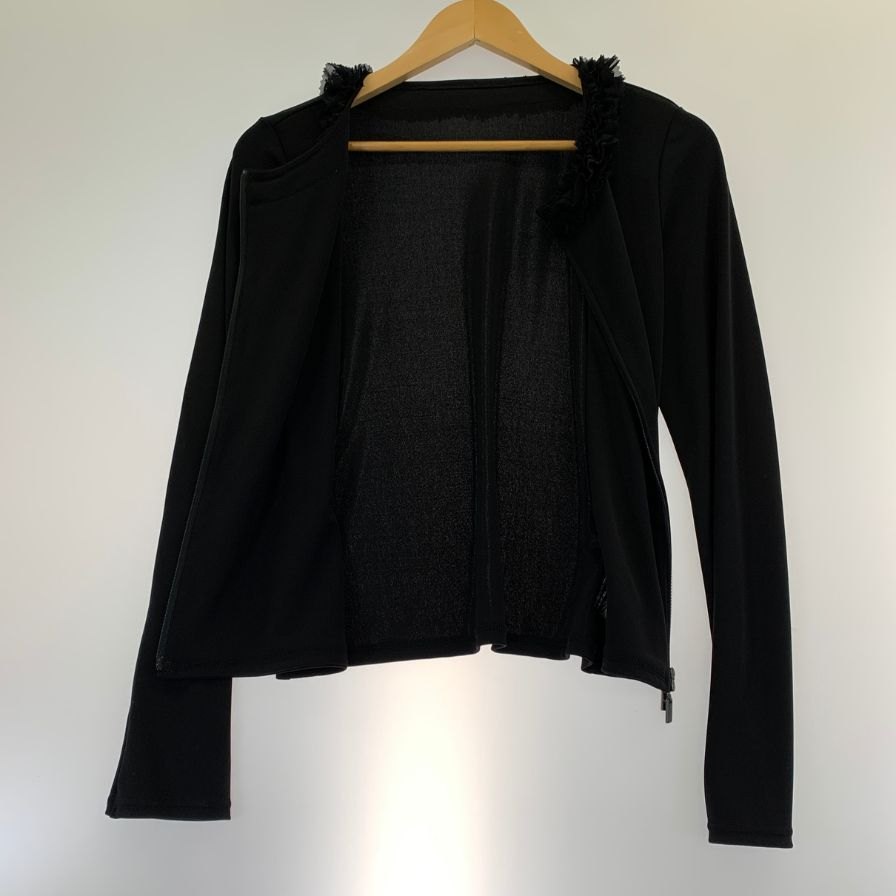 美品◆フォクシーニューヨーク カーディガン フェザーカラー 29042 ブラック レディース サイズ40 FOXEY NEWYORK 【AFB16】