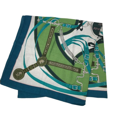 エルメス ストール カレジェアン 140 LA PROMENADE DU MATIN 朝の散歩 カシミヤ×シルク ブルーグリーン レディース HERMES【AFI29】