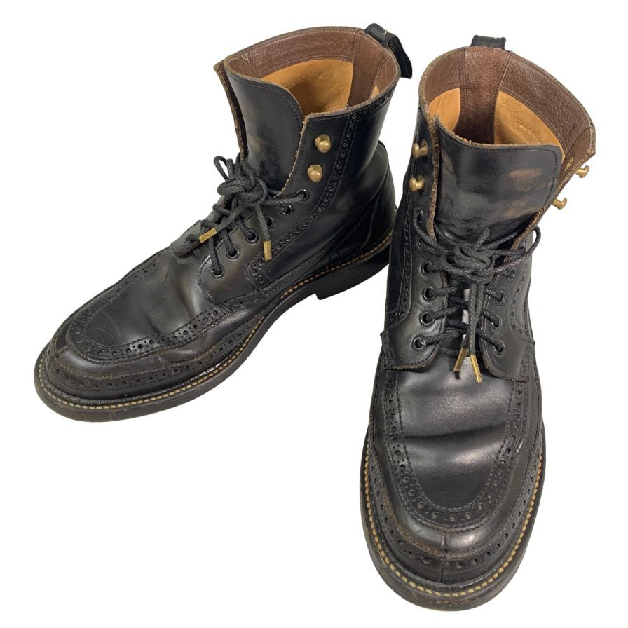 フットザコーチャー ブーツ レザー ブローグ モカシン ブラック サイズ8 メンズ foot the coacher 約26.0cm【PTM2】