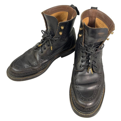 フットザコーチャー ブーツ レザー ブローグ モカシン ブラック サイズ8 メンズ foot the coacher 約26.0cm【PTM2】