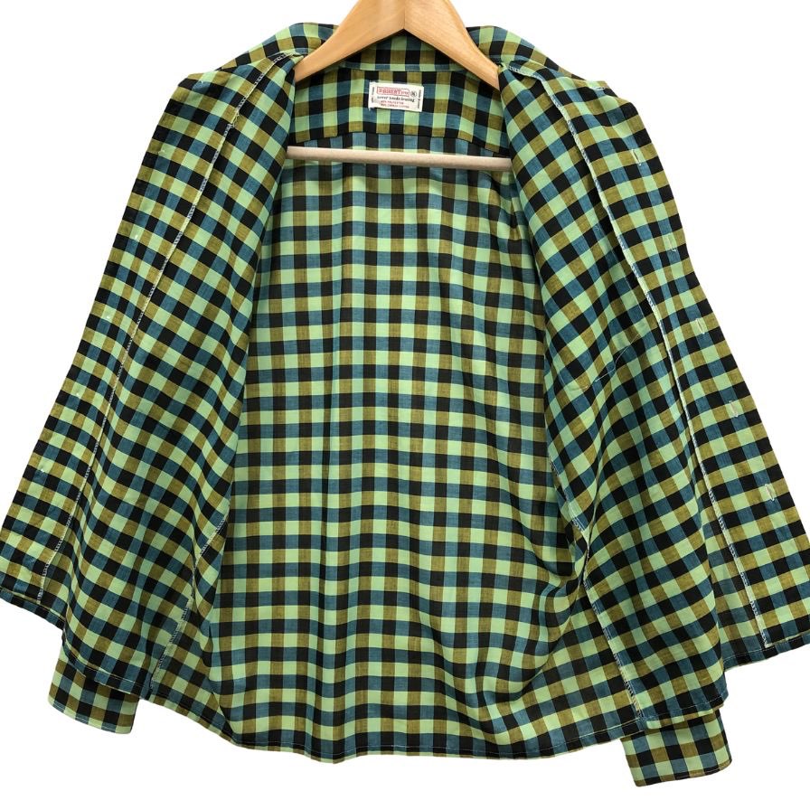 美品◆ブレント 60S 長袖シャツ ヴィンテージ 吹き出しタグ チェック グリーン系 メンズ サイズ16 brent 【AFB50】