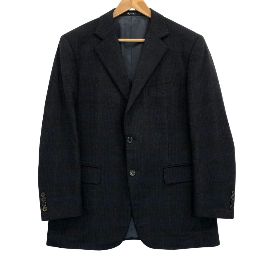美品◆アクアスキュータム テーラードジャケット カシミア 100% チェック ネイビー メンズ サイズ96 AB5 Aquascutum 【AFB2】