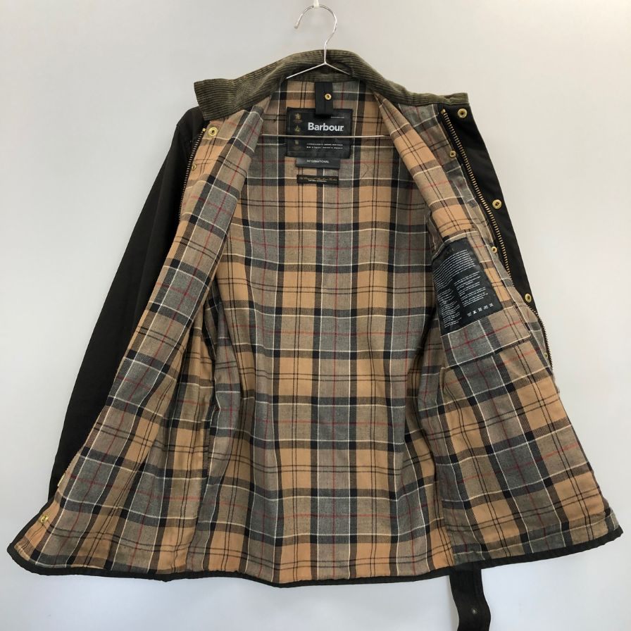 中古◆バブアー インターナショナル  3ワラント モーターサイクル ジャケット オイルドジャケット ウエストベルト メンズ サイズC34 ブラック barbour international 【AFA3】