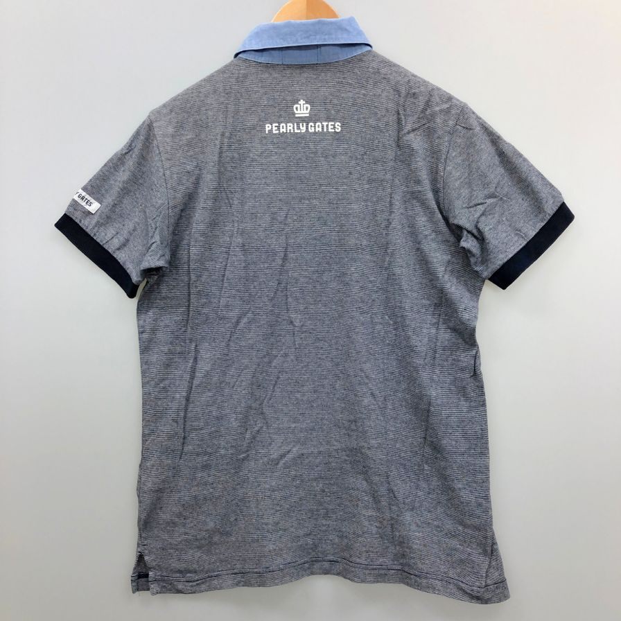 中古◆パーリーゲイツ ポロシャツ 半袖 切替 ボーダー プリント デザイン グレー メンズ サイズ4 PEARLY GATES 【AFB34】