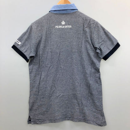 中古◆パーリーゲイツ ポロシャツ 半袖 切替 ボーダー プリント デザイン グレー メンズ サイズ4 PEARLY GATES 【AFB34】