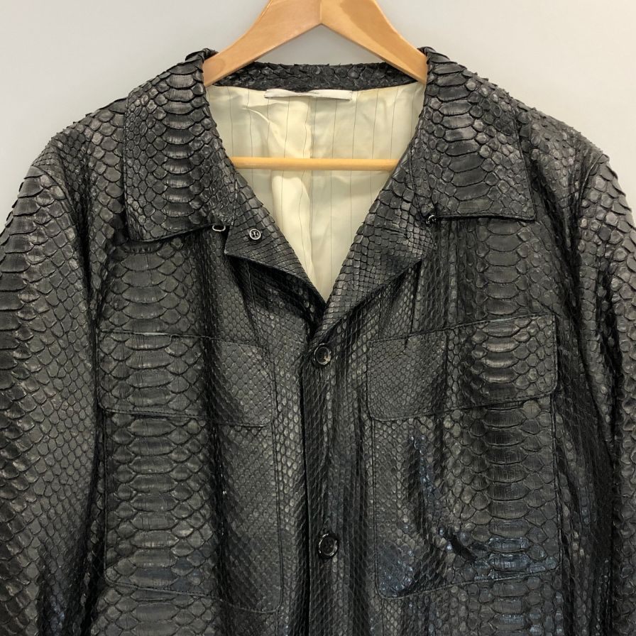 中古■イヴサンローラン パイソン 5Bレザージャケット メンズ サイズ52 ブラック YVES SAINT LAURENT 【AFA17】