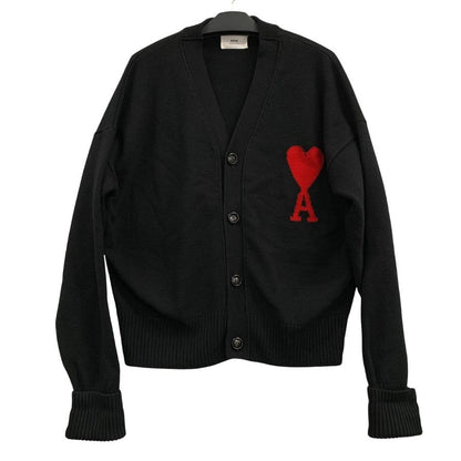 美品◆アミ アレクサンドル マテュッシ カーディガン ハートロゴ ウール ブラック メンズ サイズXL ami alexandre mattiussi 【AFB4】