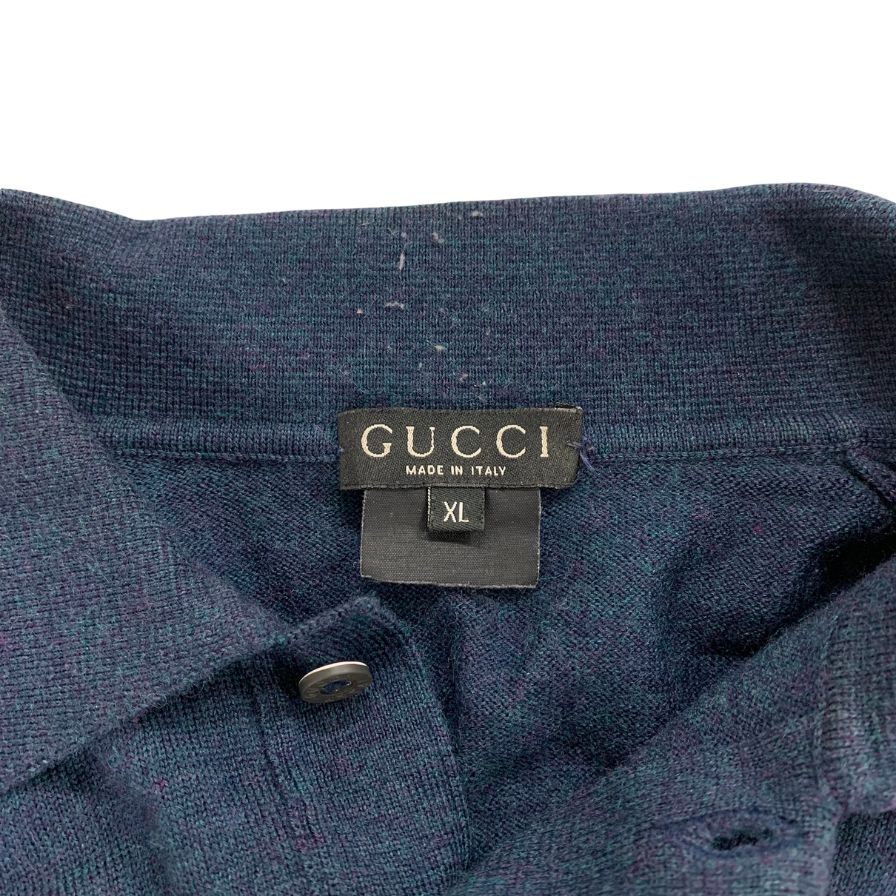 中古◆グッチ ポロシャツ ニット 長袖 メンズ サイズXL ブルー系 GUCCI 【AFB14】