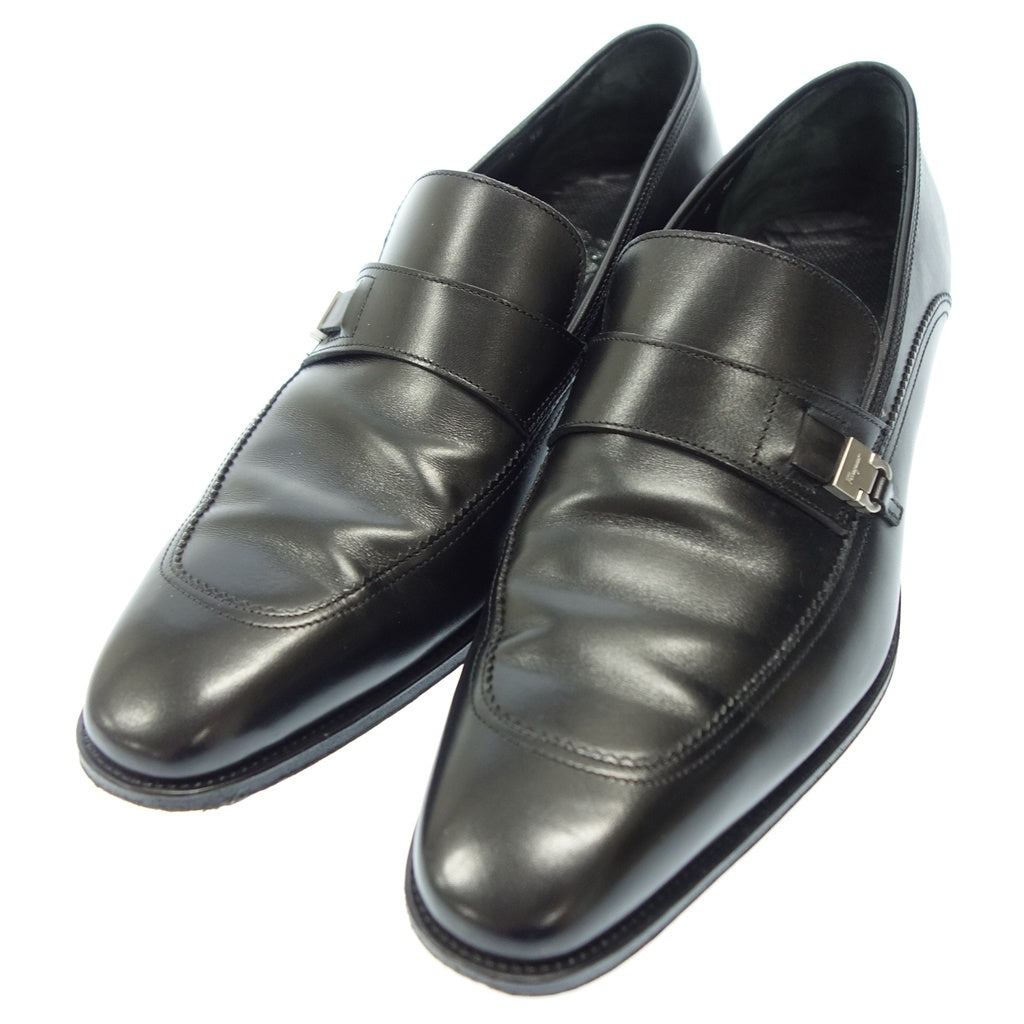 Very good condition ◆Salvatore Ferragamo leather shoes strap loafers men's black size 8 Salvatore Ferragamo [AFC35] 