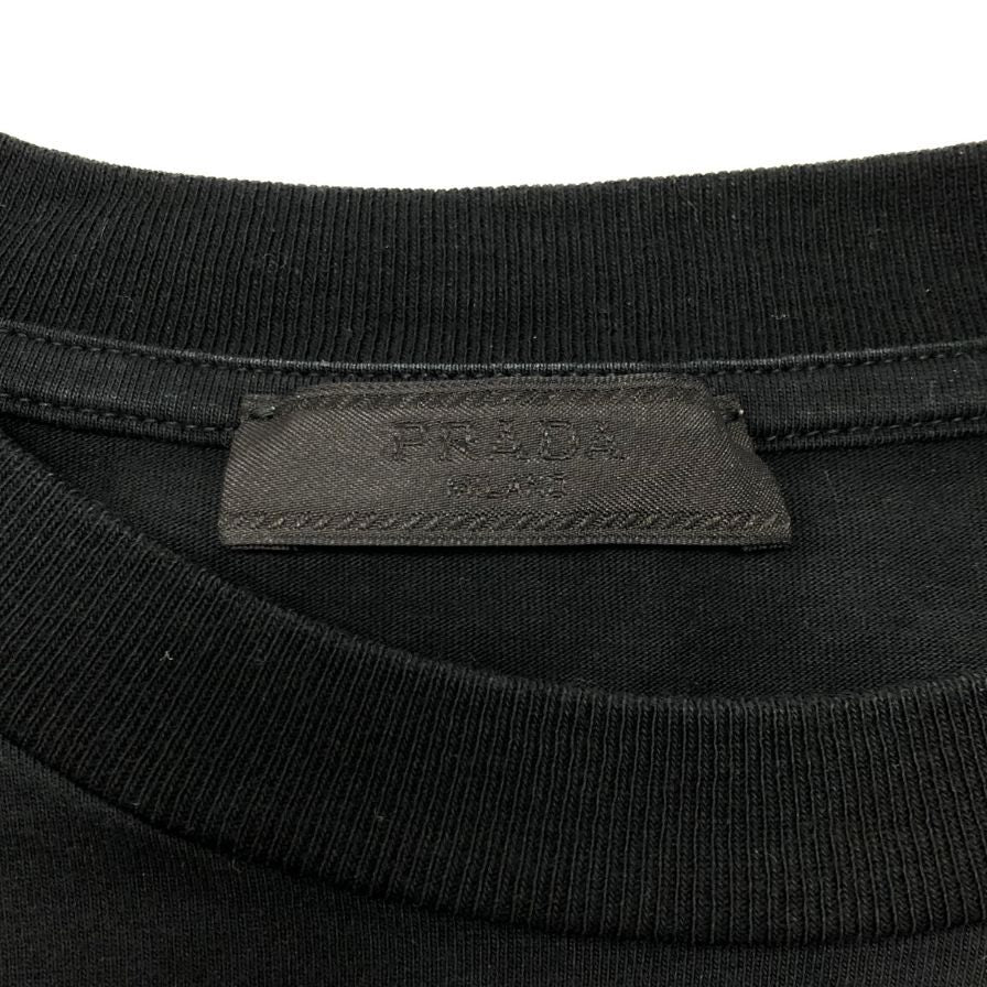 美品◆プラダ Tシャツ 胸元ワンポイント ロゴ 刺繍 メンズ サイズM ブラック PRADA 【AFB11】
