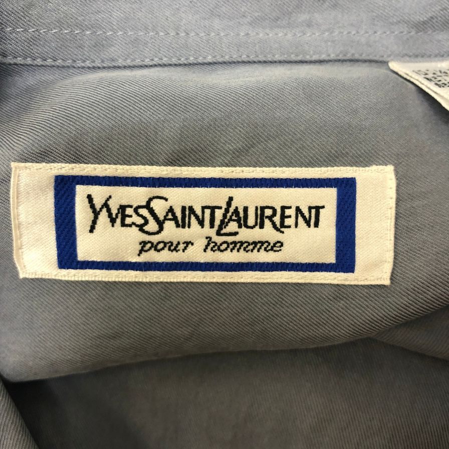 中古◆イブサンローラン プールオム シルクシャツ ブルー 90s メンズ サイズ4 YVES SAINT LAURENT POUR HOMME 【AFB35】