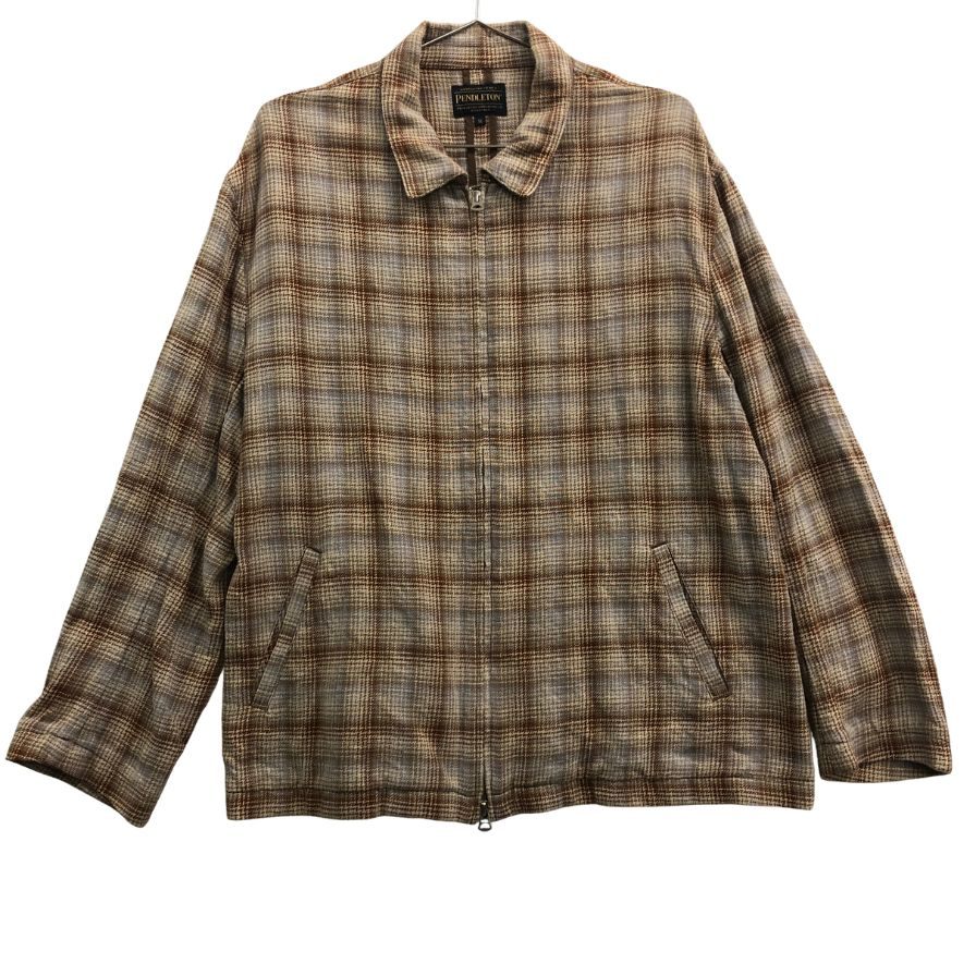 美品◆ペンドルトン ジップアップブルゾン チェック ベージュ系 メンズ サイズM PENDLETON 【AFB11】