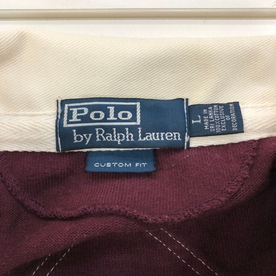 中古◆ポロラルフローレン ポロシャツ ラガーシャツ カスタムフィット ボルドー系 メンズ サイズL POLO RALPH LAUREN 【AFB22】
