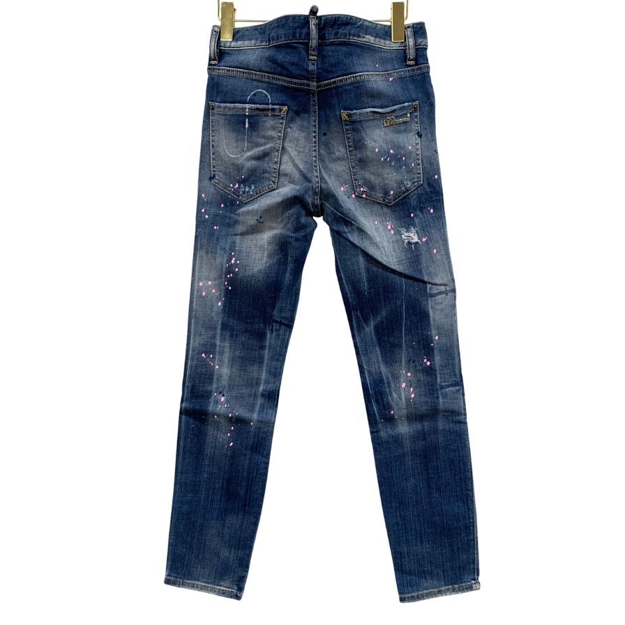 ディースクエアード  デニムパンツ cool girl jean S75LA0628 ロゴ金具 ペイント加工 クラッシュ加工 コットン ポリウレタン ブルー系 レディース サイズ40 DSQUARED2 【AFB30】