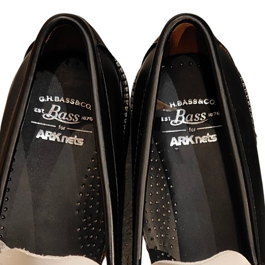 ジーエイチバス リンカーンモックビットローファー サイズ8.5 メンズ ブラック ホワイト G.H.Bass&Co. WEEJUNS LINCOLN MOC BIT LOAFER ローファー 約26.5cm【LA】【中古】