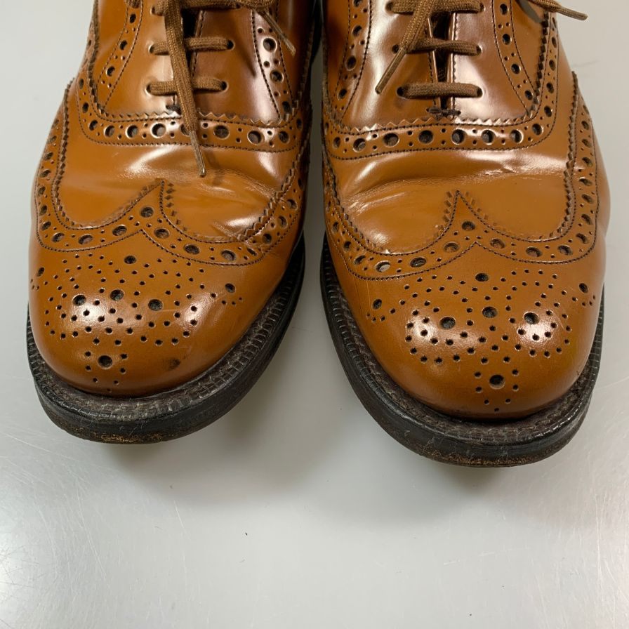 チャーチ バーウッド ウイングチップ ポリッシュドバインダーカーフ ブラウン UK65F Church's ビジネスシューズ 約24.5cm【LA】【中古】