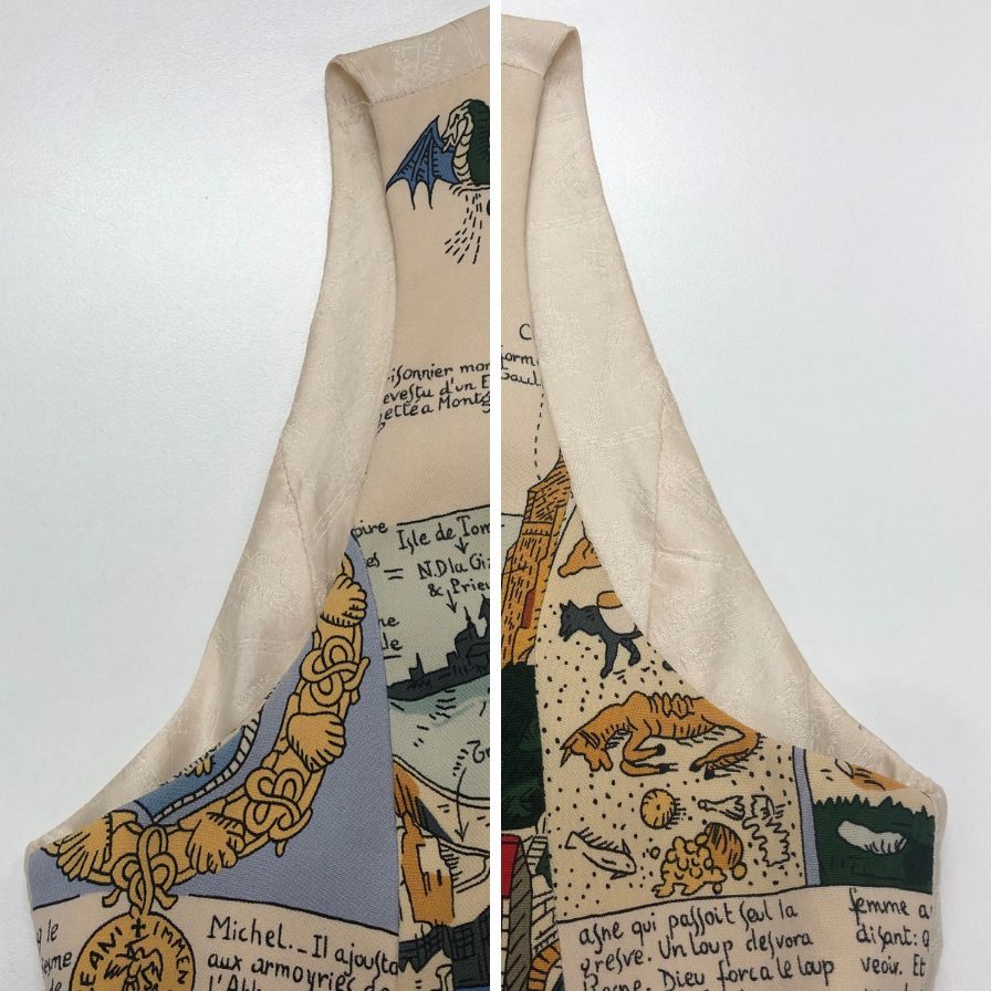 中古◆エルメス ベスト マップイラスト風 シルク ボタン レディース 総柄 サイズ36 HERMES 【AFB11】