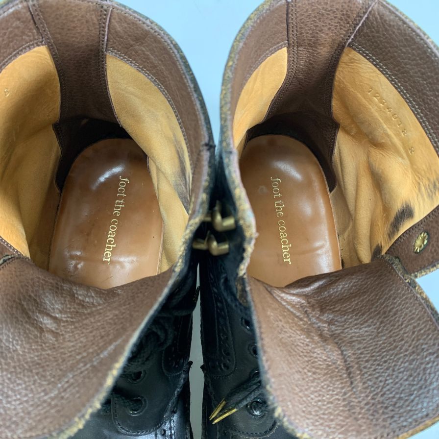 フットザコーチャー ブーツ レザー ブローグ モカシン ブラック サイズ8 メンズ foot the coacher 約26.0cm【PTM2】