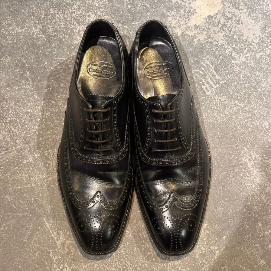 クロケット&ジョーンズ フルブローグ ブラック カーフ サイズUK7D CROCKETT&JONES ビジネスシューズ 約25.5cm【LA】【中古】