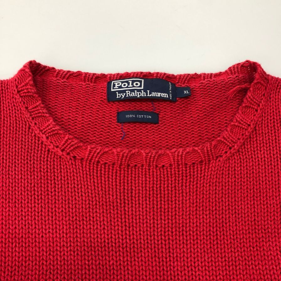 中古◆ポロ ラルフローレン プルオーバーニット ハンドニット レッド メンズ サイズXL POLO RALPH LAUREN 【AFB42】