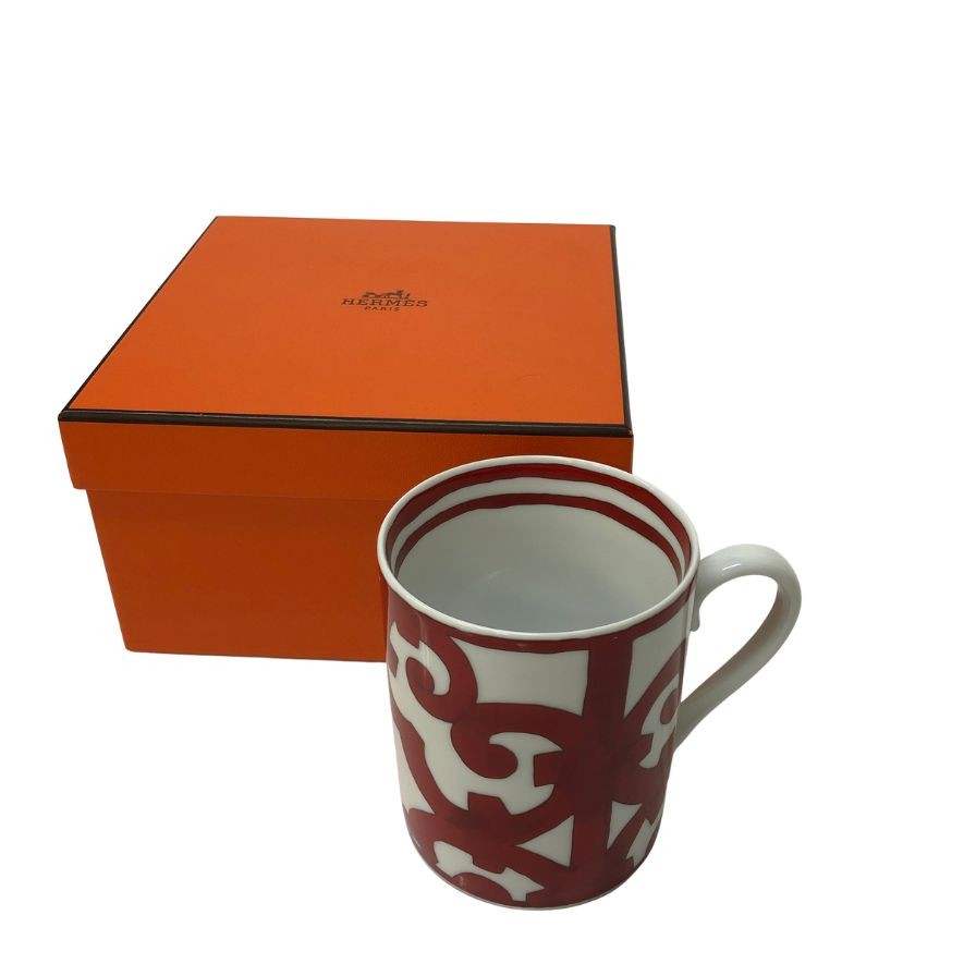 エルメス マグカップ ガダルキヴィール1 レッド×ホワイト 陶器 HERMES【AFI28】【中古】