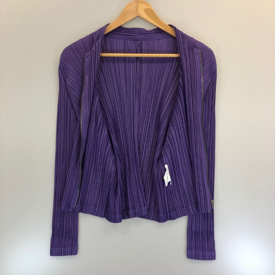 美品◆プリーツプリーズ ジャケット ジップアップ PP83-JC162 ポリエステル レディース パープル サイズ3 PLEATS PLEASE 【AFB33】