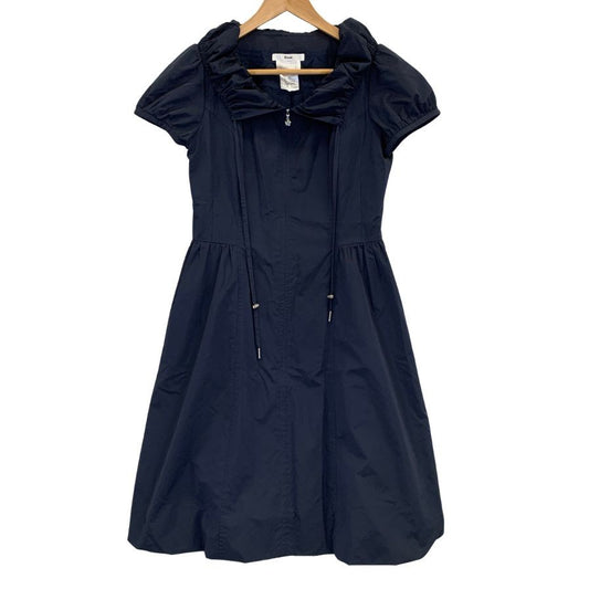 美品◆ルネ ワンピース パフスリーブ 半袖 プルオーバー ジップ ネイビー レディース サイズ38 Rene 【AFB30】