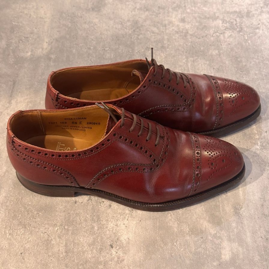 クロケット＆ジョーンズ チェアマン セミブローグ 236ラスト バーガンディ サイズUK5.5E メンズ CROCKETT&JONES ビジネスシューズ 約24.0cm【LA】【中古】