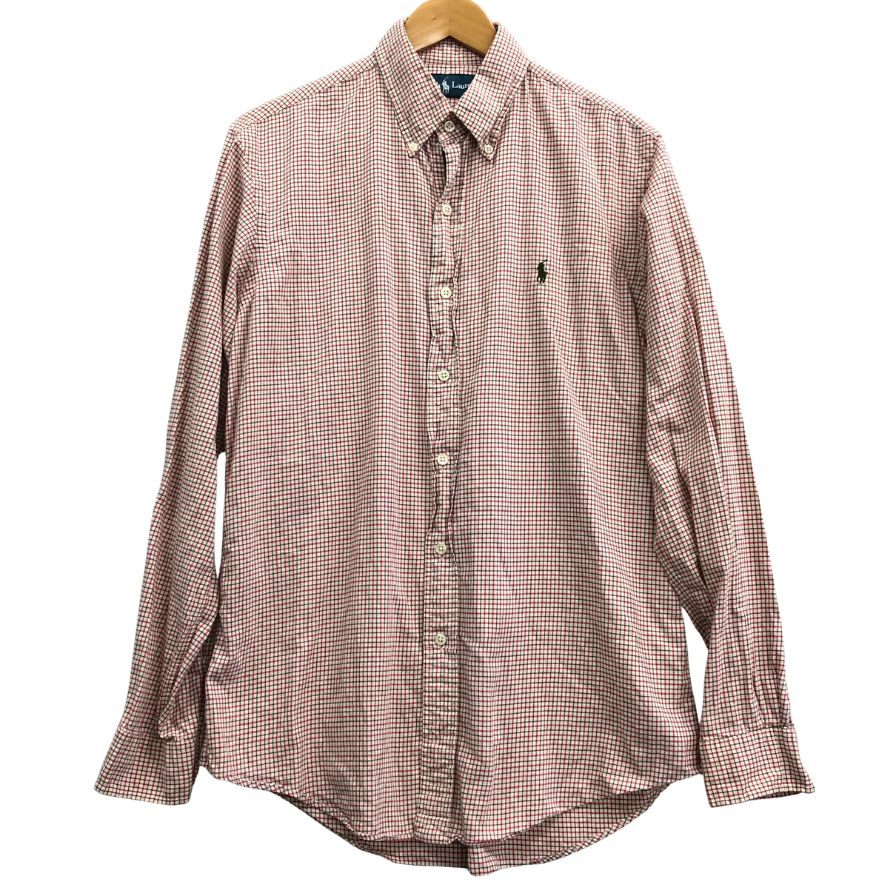 美品◆ラルフローレン ボタンダウンシャツ 90S タッタソールチェック メンズ サイズM Ralph Lauren 【AFB4】
