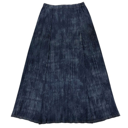 プリーツプリーズ イッセイミヤケ フレアロングスカート デニム転写 ネイビー レディース サイズ4 PP53-JG516 PLEATS PLEASE ISSEY MIYAKE【AFB1】