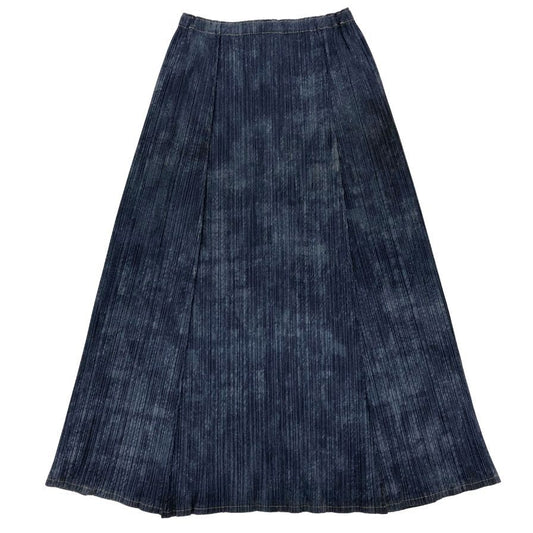 プリーツプリーズ イッセイミヤケ フレアロングスカート デニム転写 ネイビー レディース サイズ4 PP53-JG516 PLEATS PLEASE ISSEY MIYAKE【AFB1】