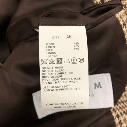 極美品◆トゥモローランド テーラードジャケット PILGRIM  ウール リネン シルク  ハウンドトゥース柄 ブラウン系 メンズ サイズ46 tomorrowland 【AFB12】