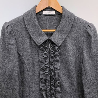 美品◆ルネ ワンピース ウール アンゴラ 長袖 フリル ジップ 膝丈 グレー レディース サイズ38 Rene 【AFB27】