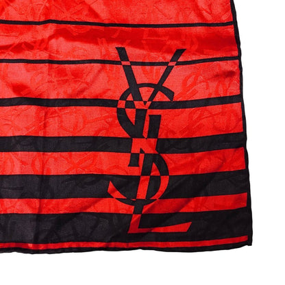 イヴ サンローラン シルクハンカチ YSL総柄 日本製 シルク レッド Yves Saint Laurent【AFI17】【中古】