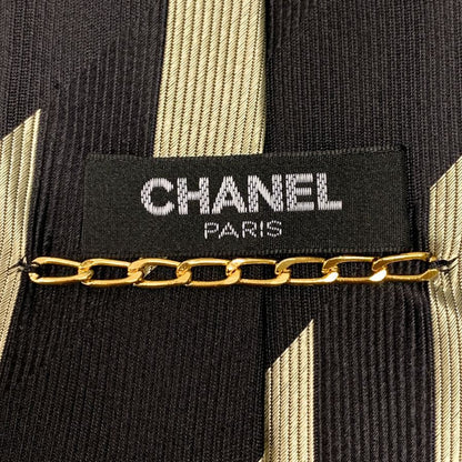 シャネル ライン柄 ネクタイ ブラック メンズ 総柄 イタリア製 CHANEL【AFI10】