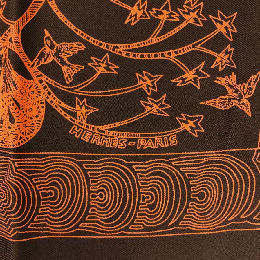 エルメス カレ90 Les Legendes de L'Arbre 木の伝説 シルク ブラウン×オレンジ HERMES【AFI18-3】