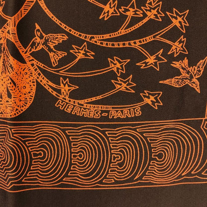 エルメス カレ90 Les Legendes de L'Arbre 木の伝説 シルク ブラウン×オレンジ HERMES【AFI18-3】