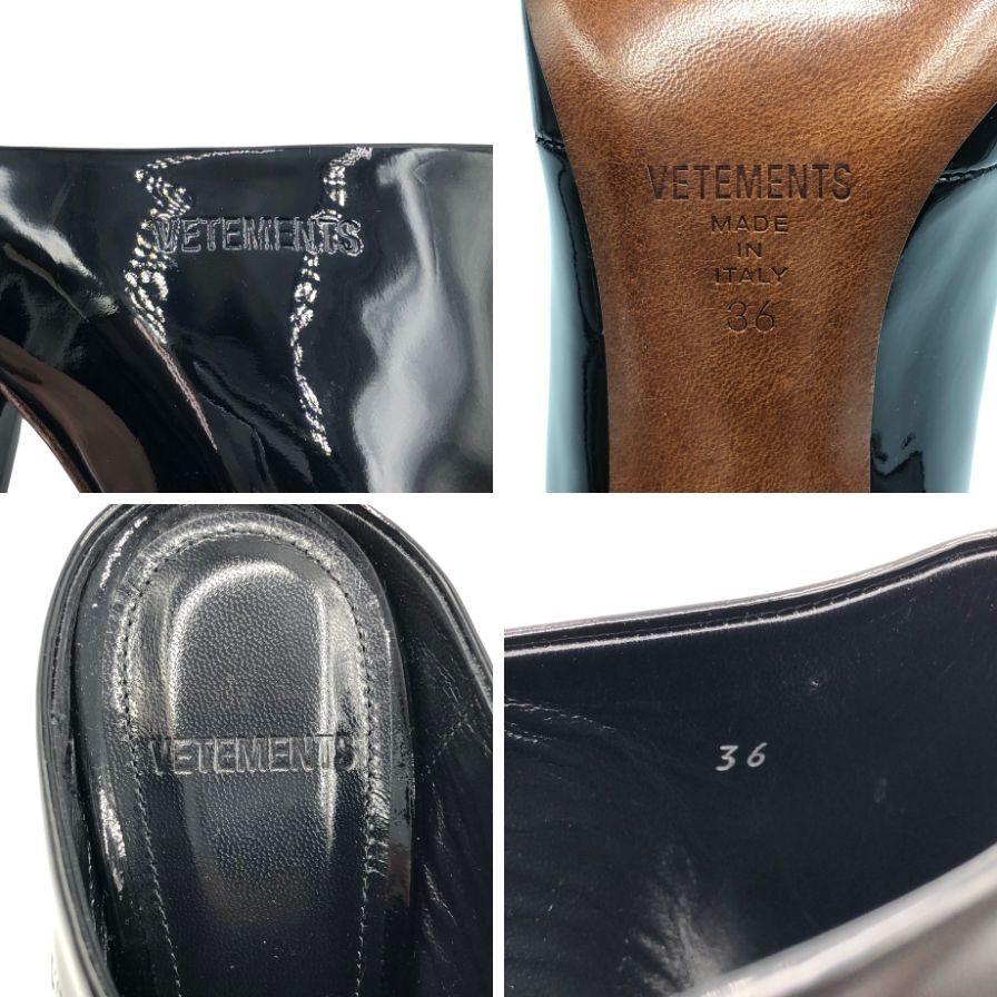 ヴェトモン エナメル ラウンドヒール ミュール サンダル レディース サイズ36 ブラック VETEMENTS 約22.5cm【AFC31】