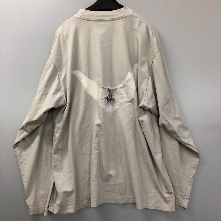 中古◆イージー ギャップ ロンT 長袖 プリント デザイン ロングスリーブ ビッグシルエット ベージュ メンズ LサイズYEEZY GAP DOVE 【AFB36】