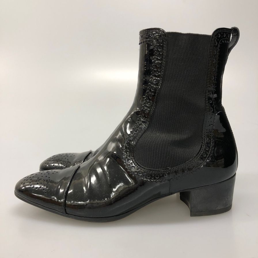 トッズ サイドゴアブーツ メダリオン ガラスレザー レディース ブラック サイズ37.5 TOD'S 約24.0cm【AFD14】