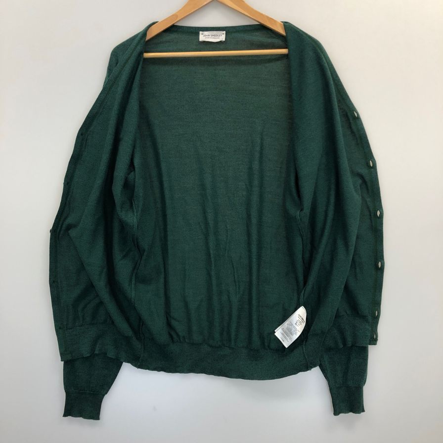 美品◆ジョンスメドレー  カーディガン ウール ニット ハイゲージ グリーン メンズ サイズL JOHN SMEDLEY 【AFB3】