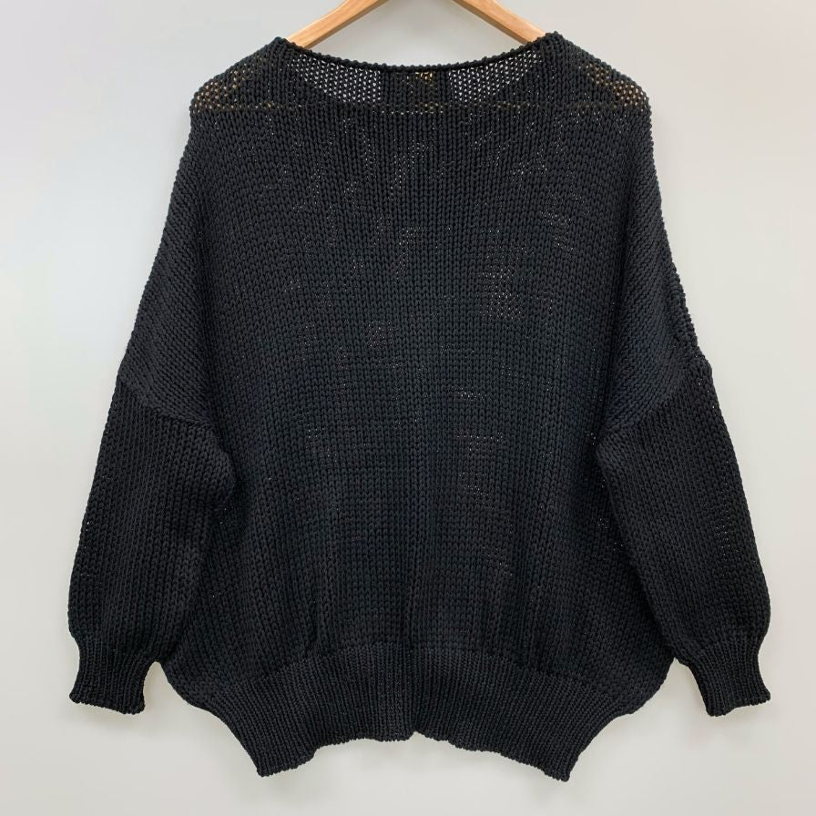 極美品◆レ コパン ハイゲージニット ブラック サイズL レディース LES COPAINS made in italy 【AFB42】