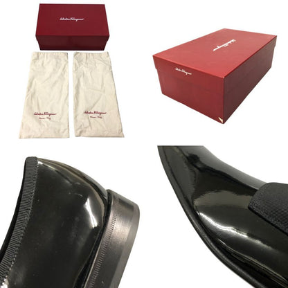 サルヴァトーレフェラガモ レザースリッポン パテントレザー メンズ サイズ 8 1/2 ブラック  Salvatore Ferragamo 約26.5cm【AFD9-2】