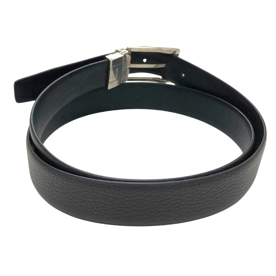 エルメネジルド ゼニア レザーベルト 本革 バックル ブラック シルバー Ermenegildo Zegna【AFI4】