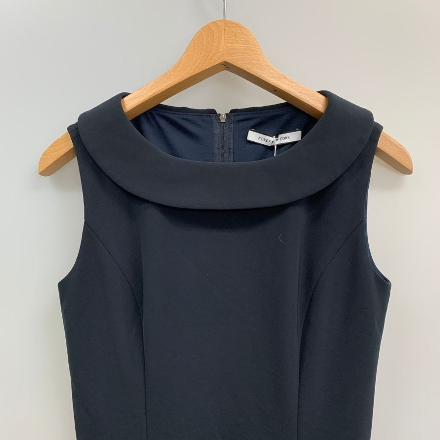 美品◆フォクシーニューヨーク 34061 ラウンドカラー ワンピース ダークネイビー サイズ38 レディース日本製 FOXEY NEW YORK 【AFB13】