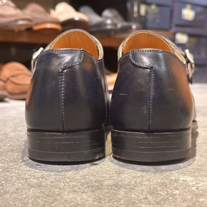 クロケット&ジョーンズ レザーシューズ LOWNDES ダブルモンク コードバン ネイビー  348ラスト サイズUK7E CROCKETT&JONES ビジネスシューズ 約25.5cm【LA】【中古】